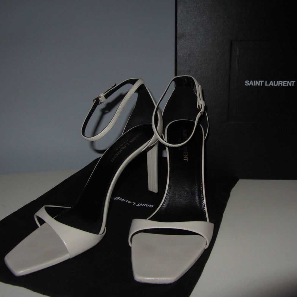 Saint Laurent Belfagor White Ankle Strap Sandal Heels